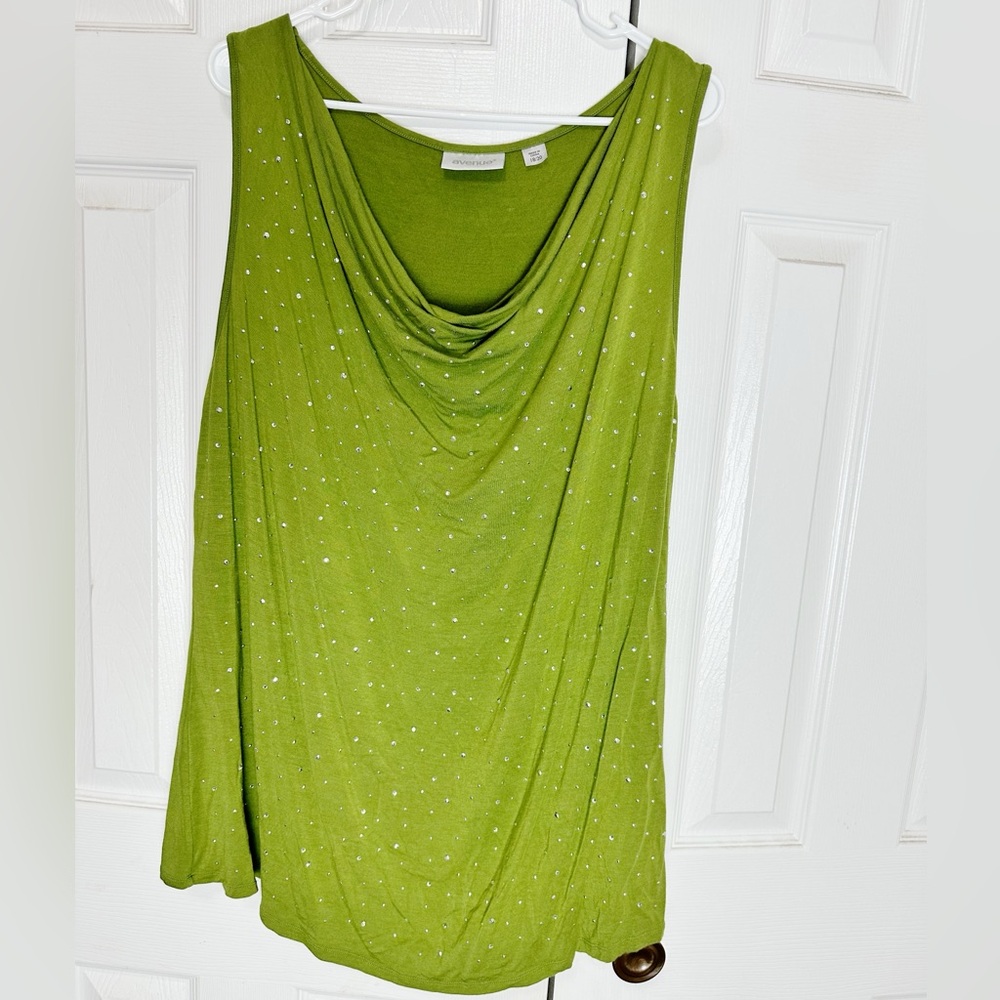 Lane Bryant Green Chartreuse Cowl Neck Sleeveless Bling Top Sparkle Sz 18 / 20